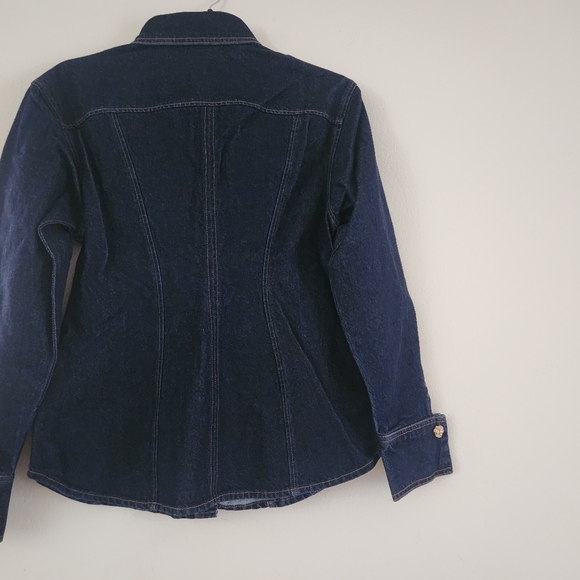 H&M defined-Waist Denim Shirt Gold Buttons- Dark Denim Blue BNWT - Picture 3 of 16